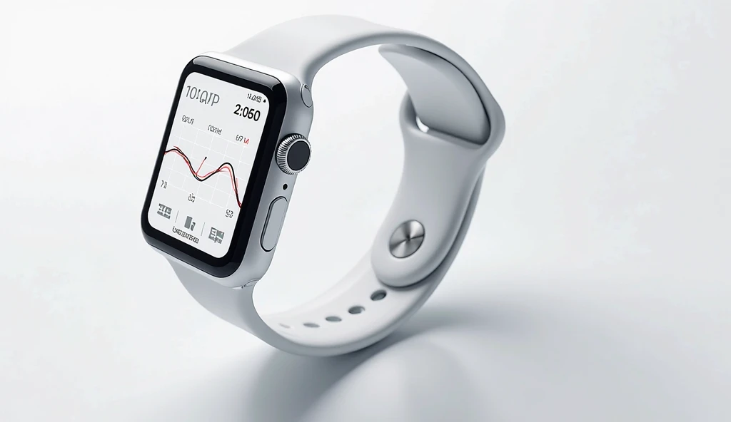 Apple Watch displaying glucose trend graph with clean white futuristic interface