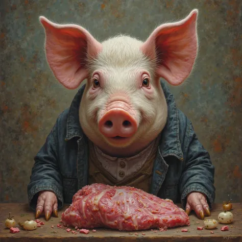 I wanted to raise a pig dressed in people behaving like us and people behaving like animals and him selling people at the slaugh...