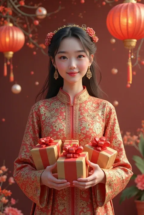 asian girl holding eid gifts