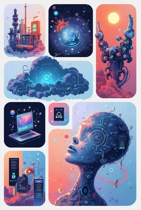 Create a mood board for an AI-based digital marketing agency. This agency focuses on providing strategic planning and execution ...
