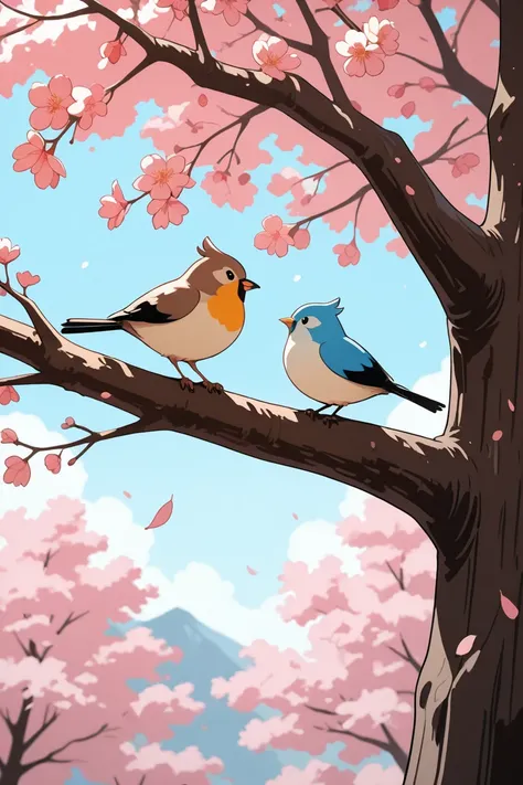 a bird on a tree and a cat under that tree