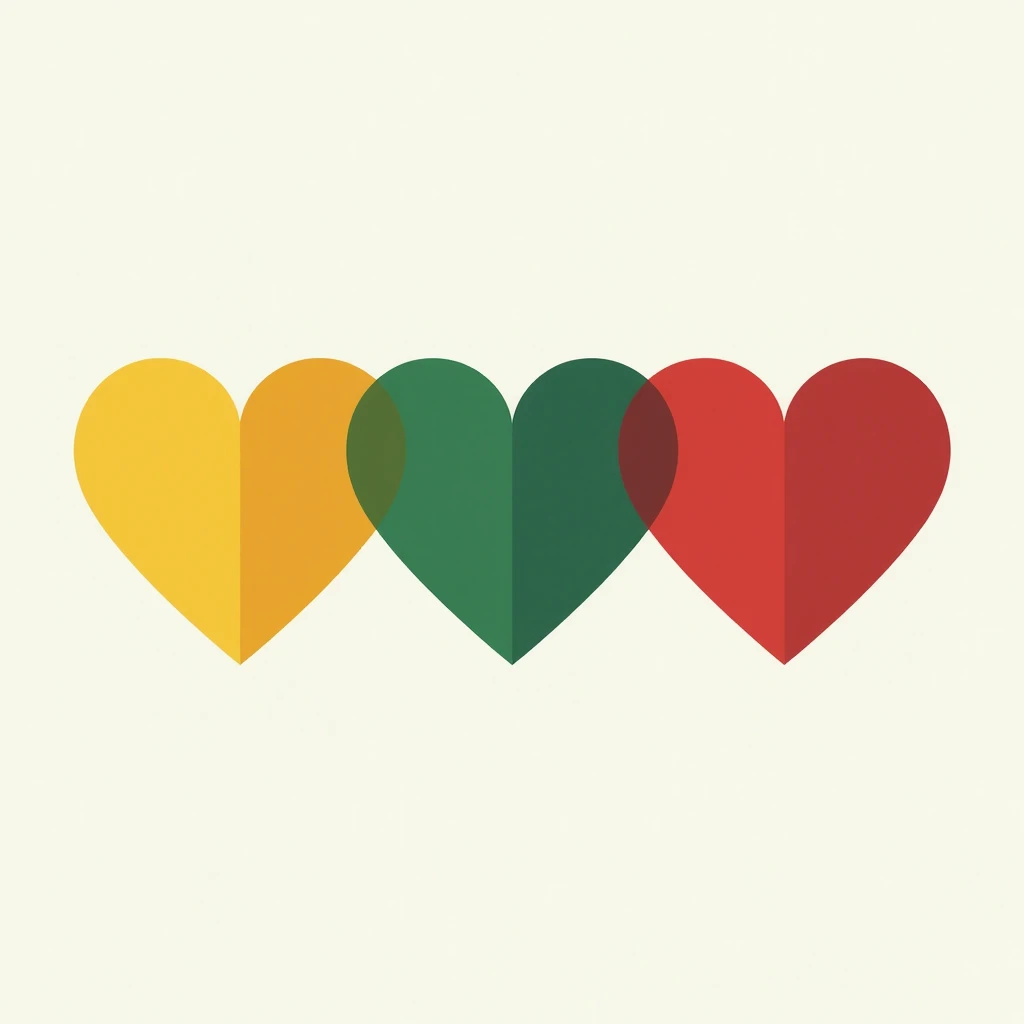 A minimalistic 2D vector logo consisting of three heart shapes arranged horizontally in a row. The first heart is filled with so...
