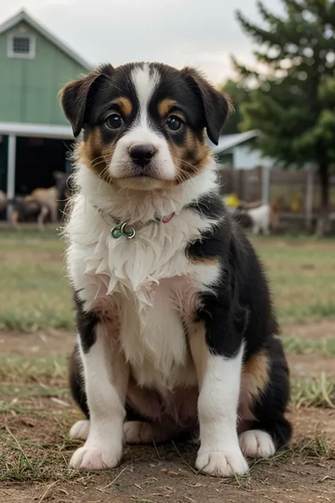 Cute puppies in green farm
