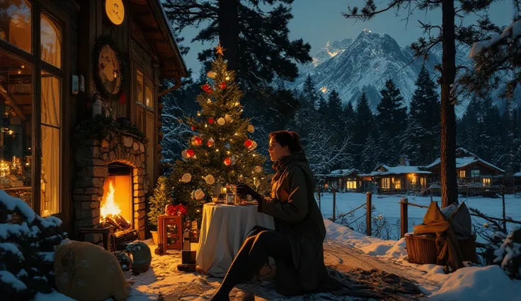 A snapshot A snapshot of a night city scene sparkling with lights decorated in a Christmas theme ,winter at night.black tones t ...