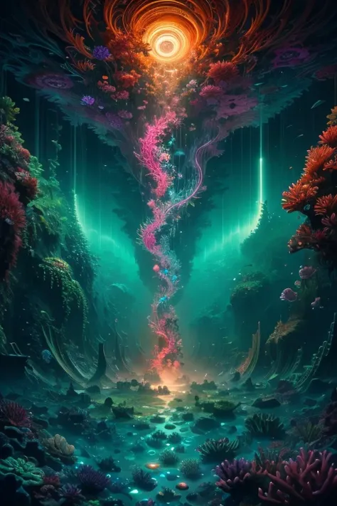 A microscopic world filled with abstract microorganisms and vibrant cellular structures, this vibrant and intricate image is a m...