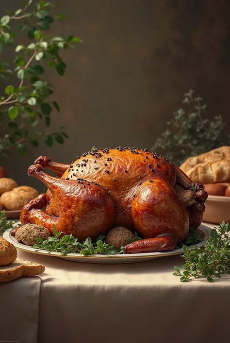 Whole lamb meat roasted on a table, with unleavened breads and bitter herbs. Typical Jewish dinner