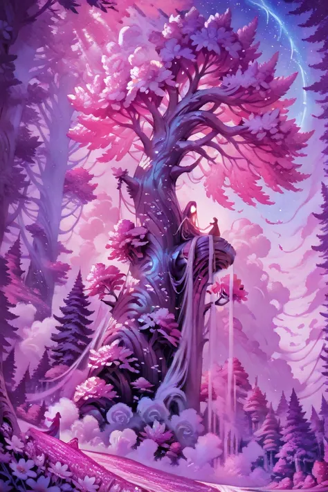 storybook aesthetic, watercolor edges, bold outlines, enchanting fairytale landscape, detailed flora and fauna, whimsical storyb...