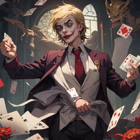 three playing cards: Joker, The king of worms is Trump and the king of tambourines - Putin.