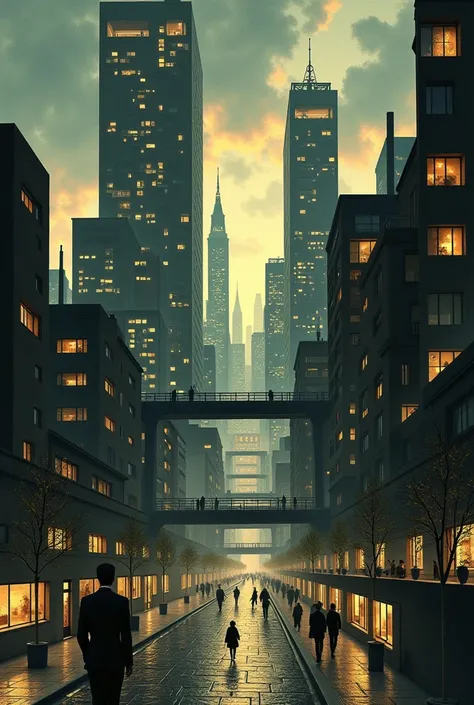 Mies van der Rohe atmosphere, absurdres, extremely detailed, best quality, longrange overhead shot, background focus, muted colo...