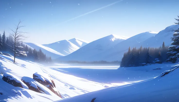 snow background, snowing, snow landscape, deserted, serene, afternoon (beautiful and aesthetic:1. 5), best quality, high quality...