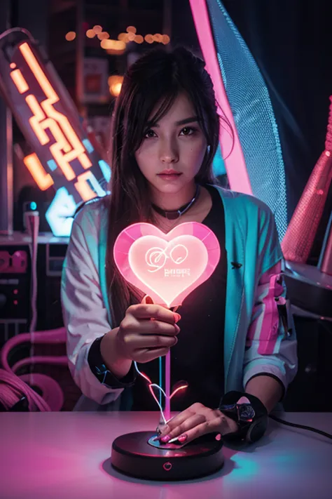 Lightstick shaped like a digital heart with a glitch button: cool color