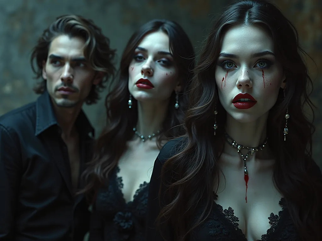 very beautiful sexy and daring vampires with fangs