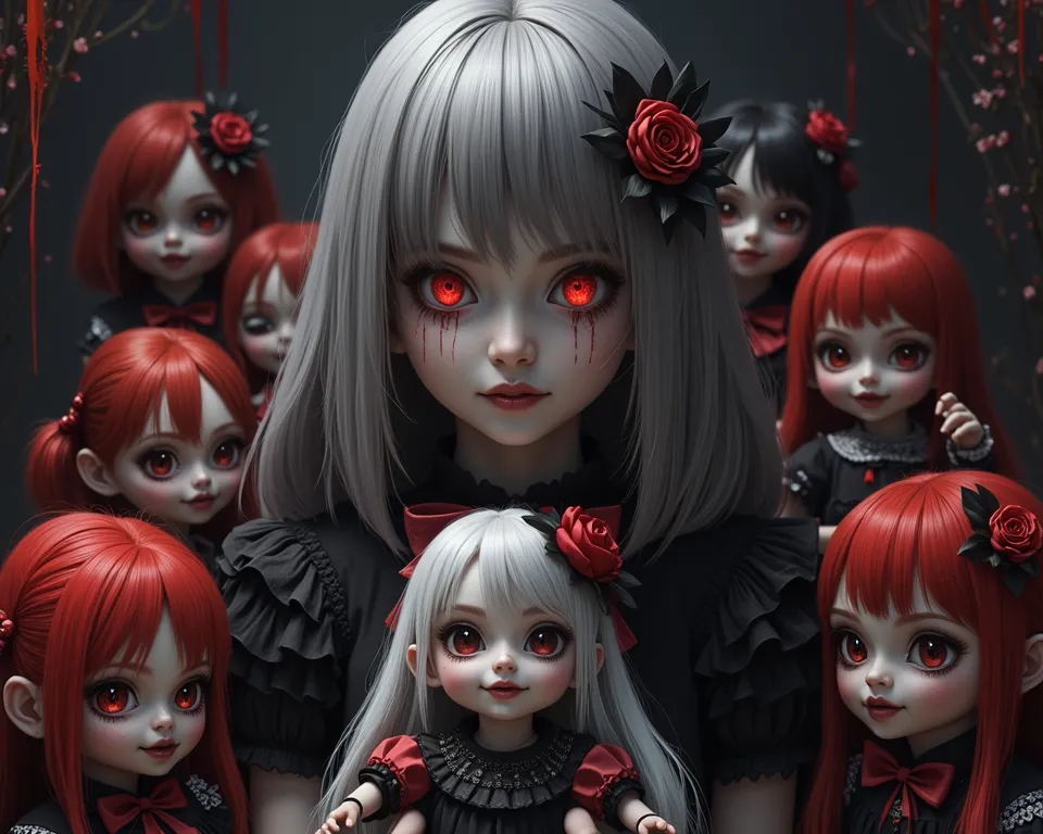 「Curse Doll」、「The Girl in the Black Dress、holding dolls with red eyes」、「」、「here we go、Let's play... endless play。」、「I actually l...