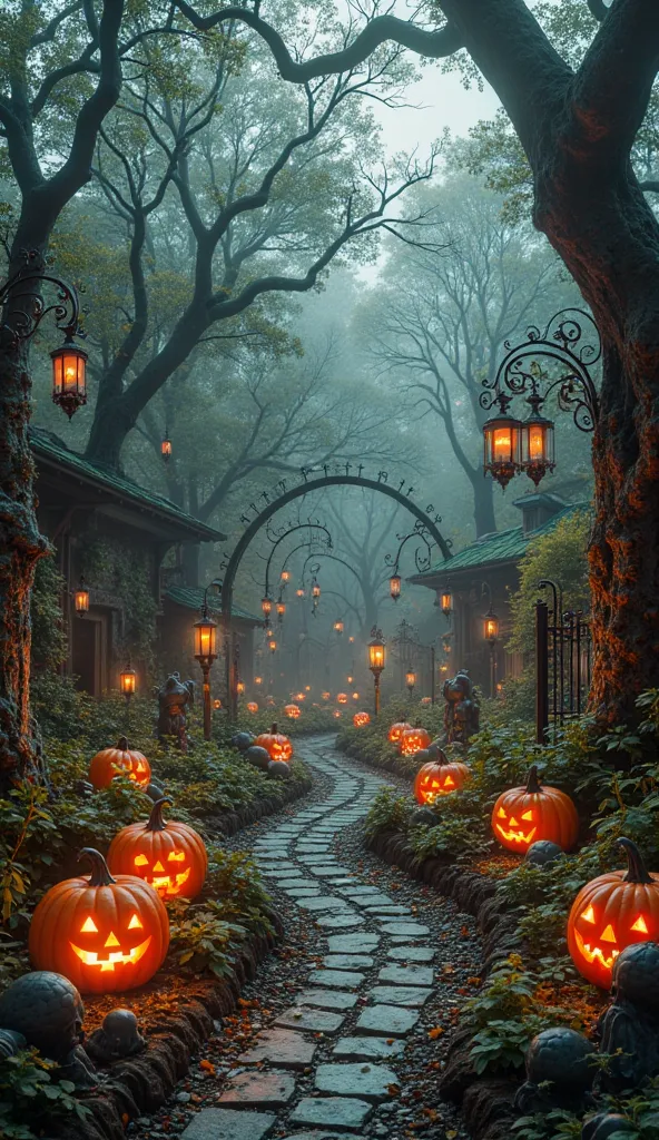 Decorated Halloween garden at power, Real-looking