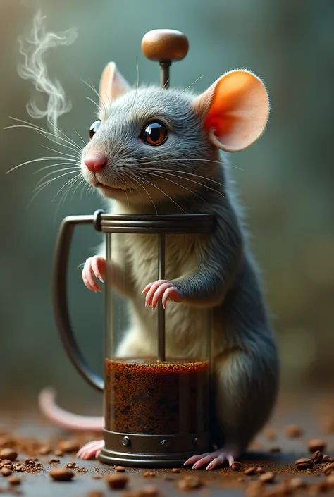 A rat and a french press coffee machine combined into one, brainrot style