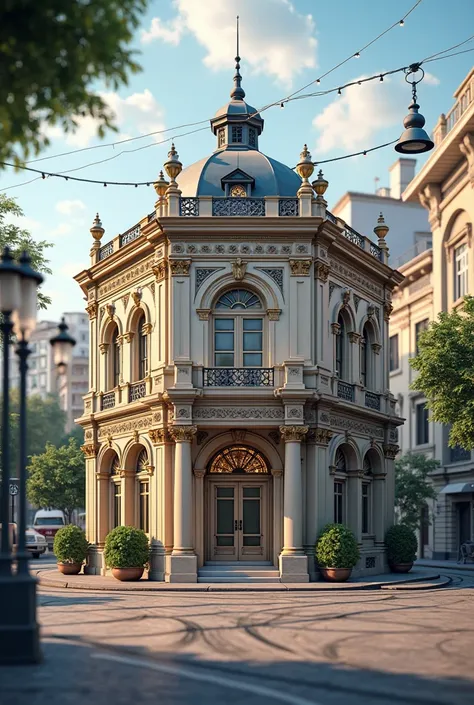 Design a tram stop with a colonial façade