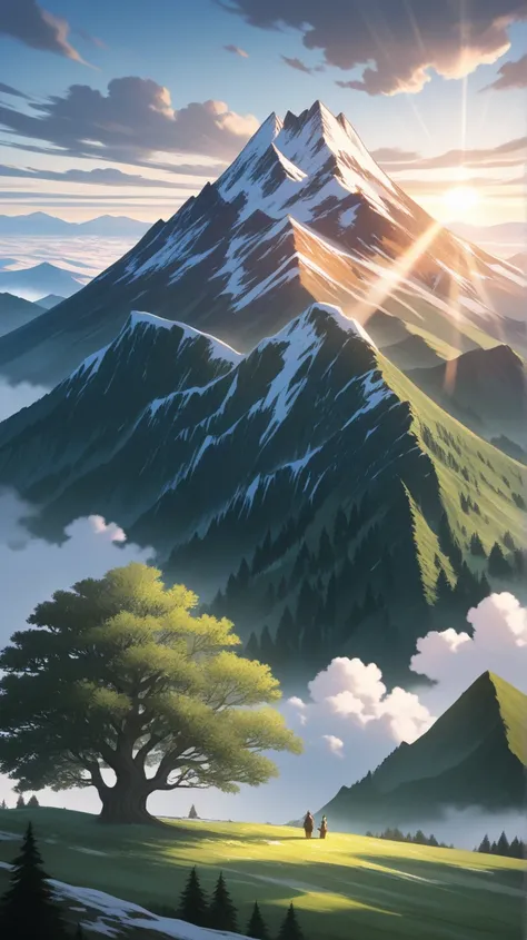 A three-dimensional image of a mountain range overlooking a deep valley in a fantasy style. The mountains on both sides of the p...