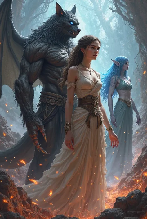 YouTube channel name cover: White Girl with Cat Eared Beast Man in the center New game with 5 bosses in the background: Black Gi...