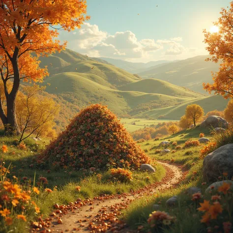 The vibrant colors of summer slowly transitioning into the golden hues of autumn. The ants' anthill is now well-stocked with foo...