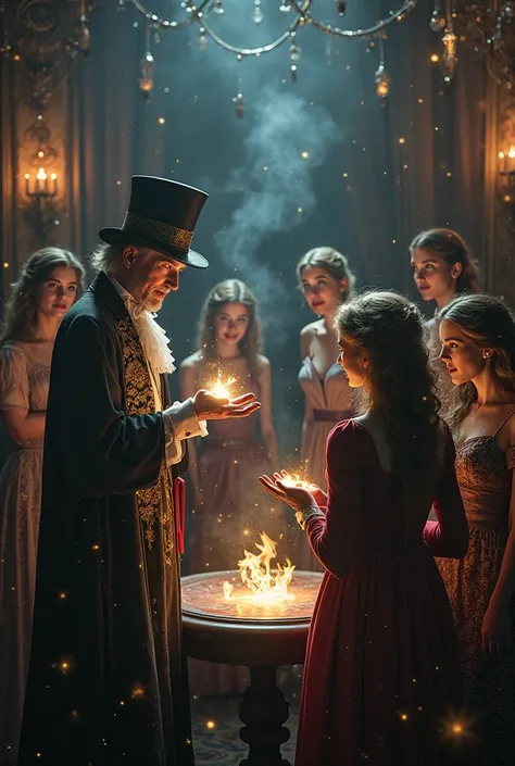 two magicians and four adult girls
