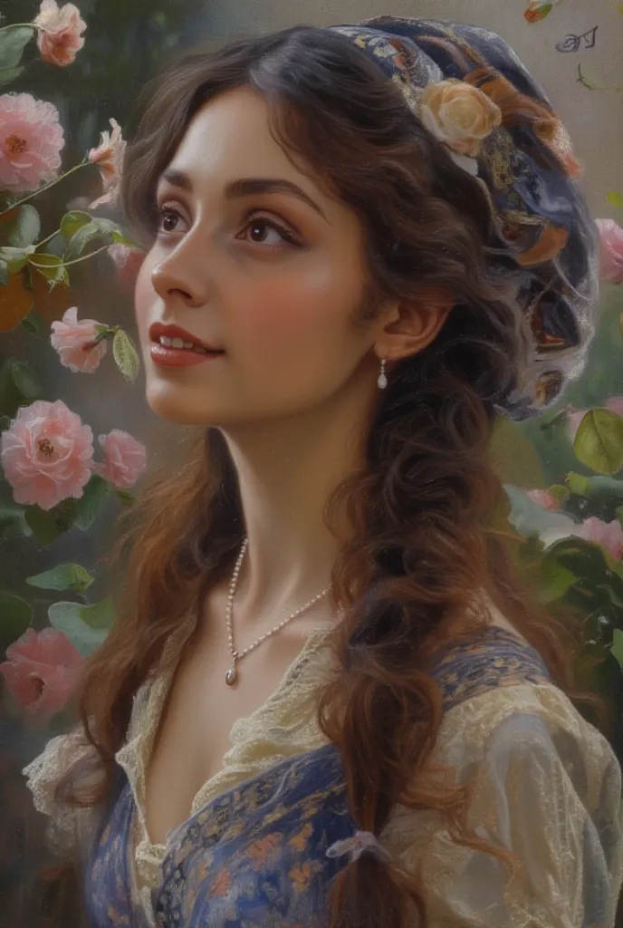 A game card about: Tarot Card design about Game cards: Tight frame captures her ivory profile, Animal Butler, looking up, headwr...