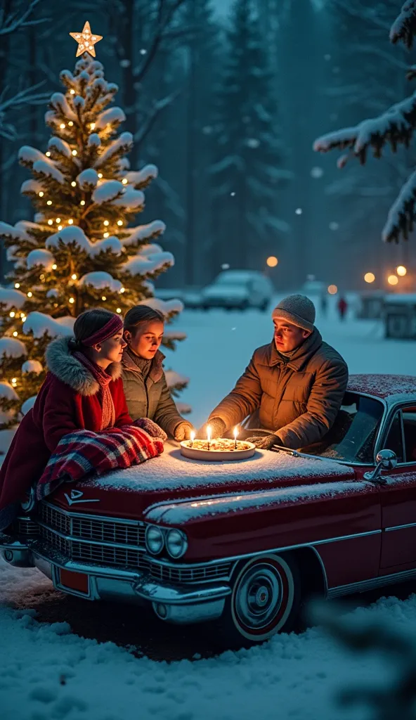 During a Christmas snowstorm, the power goes out. The family brings blankets into the Cadillac, plugs in a portable heater, and ...