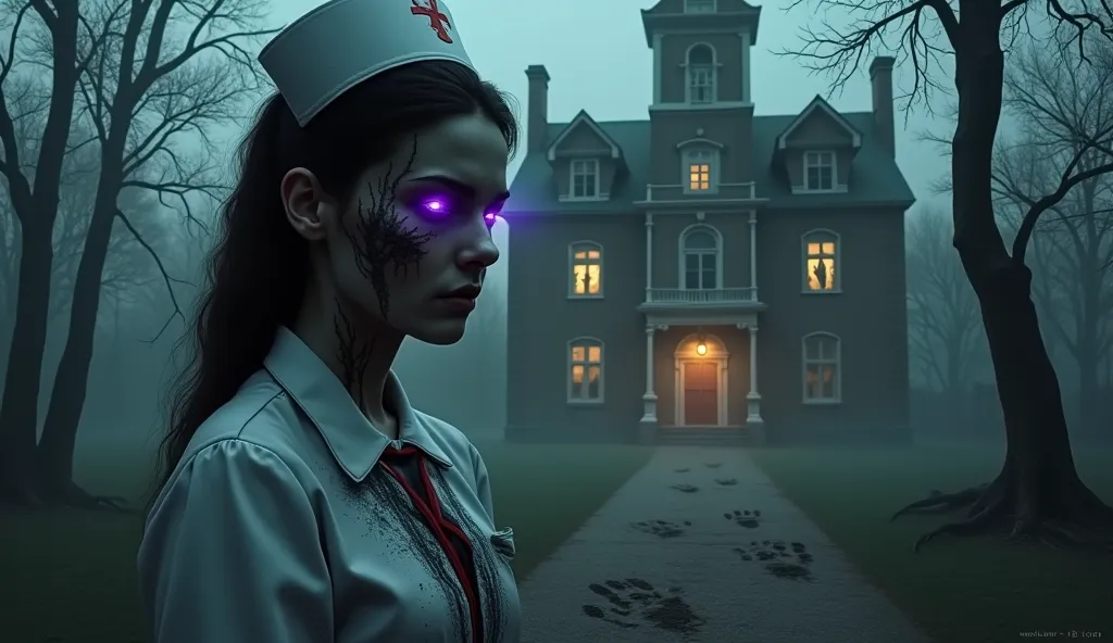 Visual Elements (8K):
Foreground:
Ava Mills (protagonist) in a nurse’s uniform, her eyes glowing deep purple (signifying parasi...