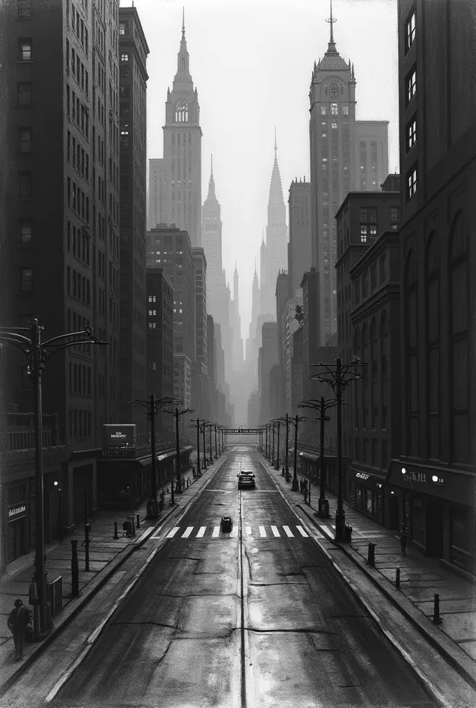 generate me an image of the city, as if it were drawn in pencil, to be in dark tones, It should be seen that it is drawn with a ...
