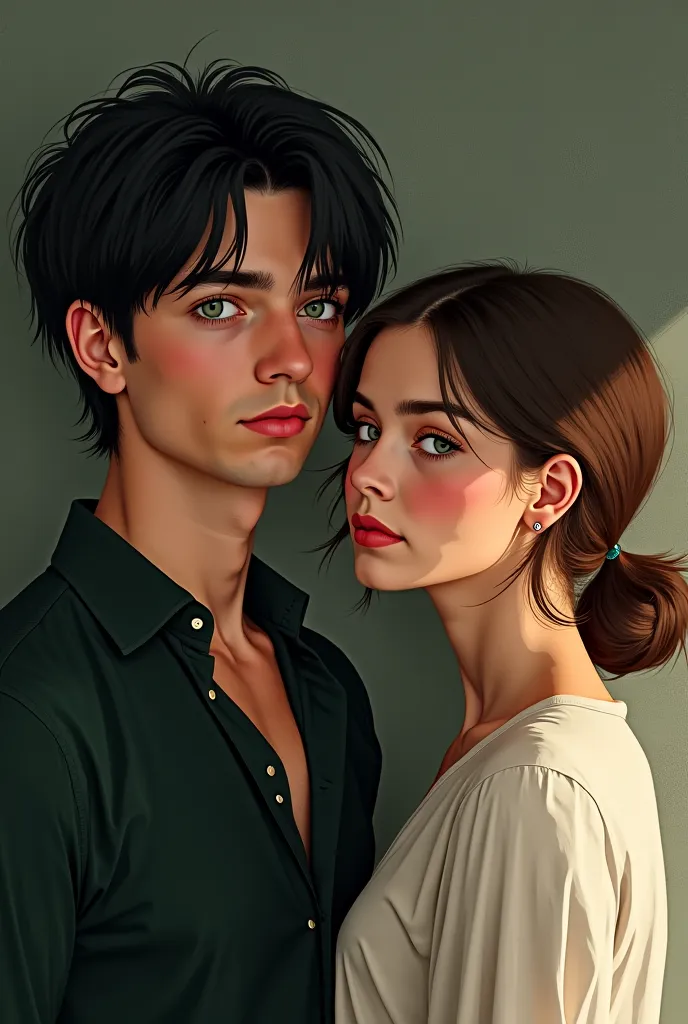 I want to make digital illustrations with a focus on pictorial realism, Envelope is an attractive boy, with green eyes, dark hai...