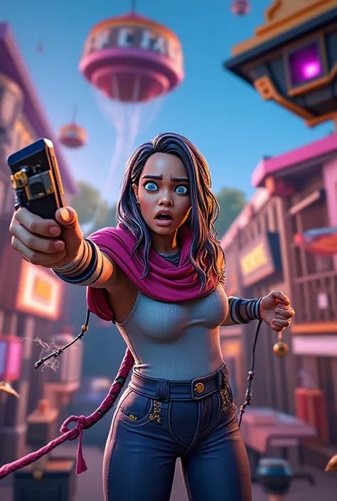 Represent me shocked and in the background Fortnite
