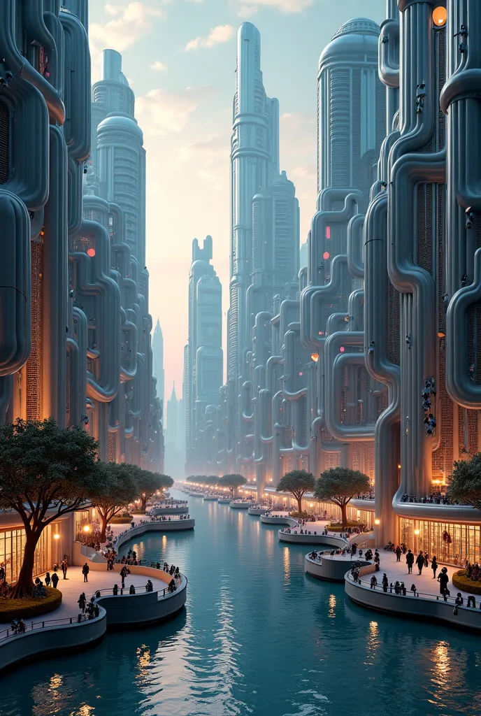 "A futuristic city where skyscrapers are built from flowing musical notes and instruments seamlessly integrated into the archite...