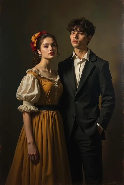 Create an oil painting in the baroque style, Rembrandt type, with dark background, dramatic lighting, surreal aesthetics and abs...