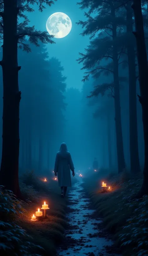 Create image In the cold night...
(SFX: wind whistling between trees)
When the wind blows hard...
And the full Moon watch...