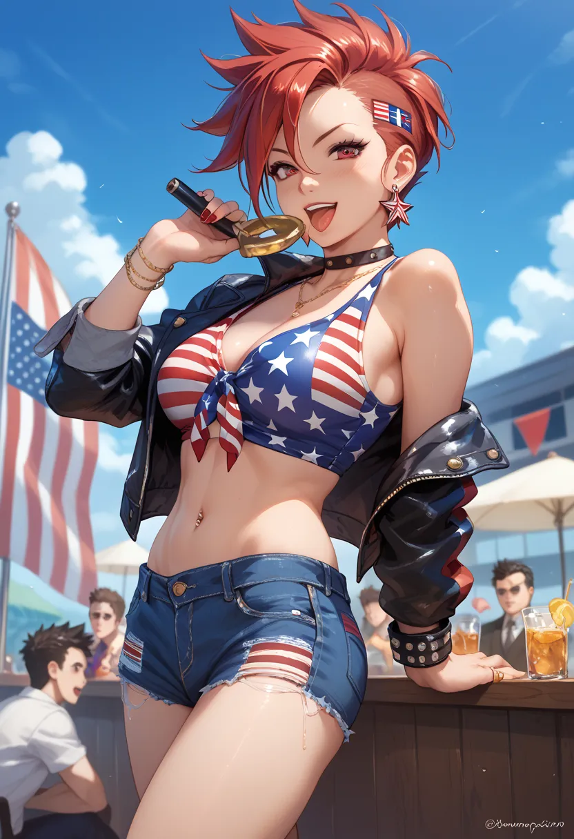 コミックブックstyle, Joe Madureirastyleの線画, very attractive girl , female, X-MENのTシャツを着たfemale, American Heritage , Gold, Bright Re...