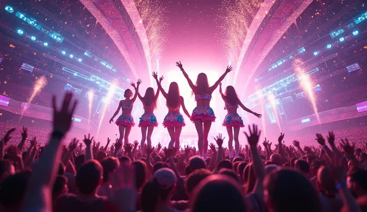 Music Festival、idol group、Stage Explodes Enthusiasm、neon light、Fanatic fans