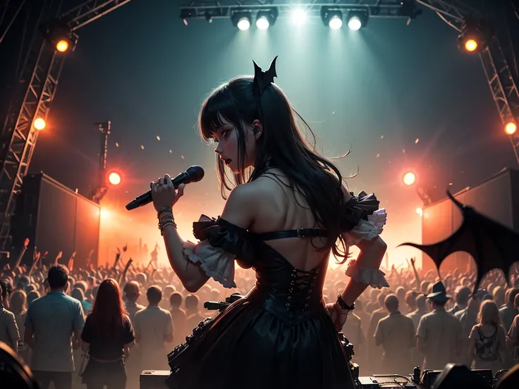 ultra-quality, high quality, best quality, detailed image, (8k image). stage of music festival concert death swamp, deadly ghost...