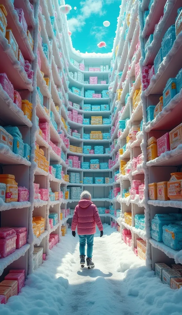 "GUM has become a giant, refrigerator where people skate between shelves with 'Eskimo from Lenin' ice cream" 4K, detailed chaos,...