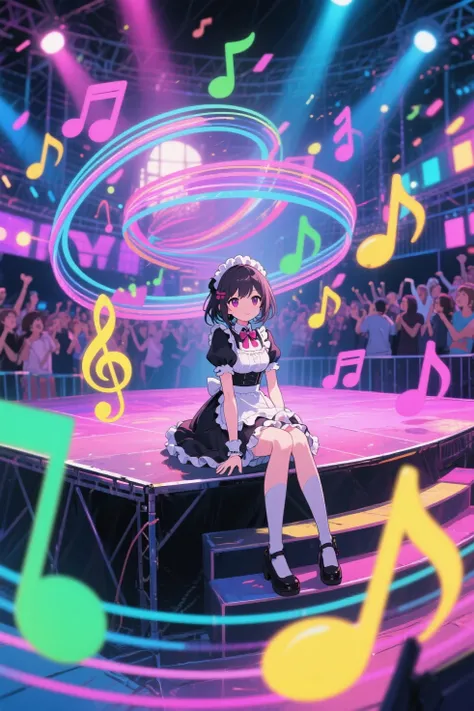 Music Festival,1 girl,maid,Sit down,The,notes spun by the notes build the stage,melody,
