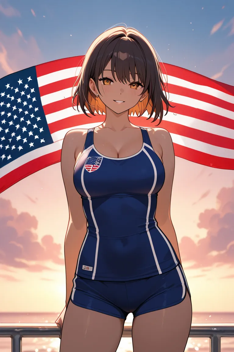 A woman with the flag of the United States