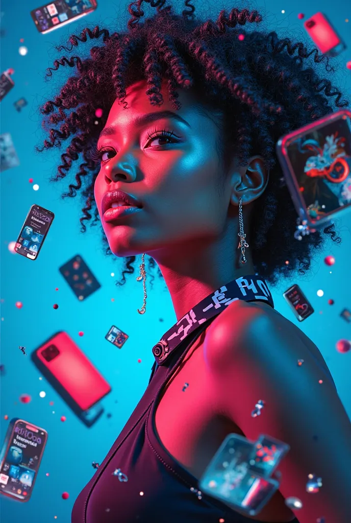 banner with the name Urbano Tec with light blue, dark blue and black colors and with some electronics such as iPhones, watches,...