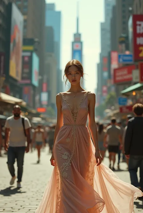 masterpiece, best quality:1.2),A woman walks down the street