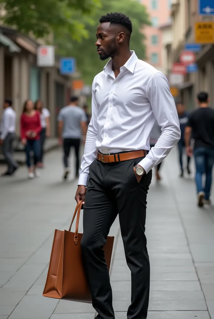 A picture of a young around 25 years old handsome, shavinghis hair in a goodmanner, tall,slim and black man wearing white shirt ...