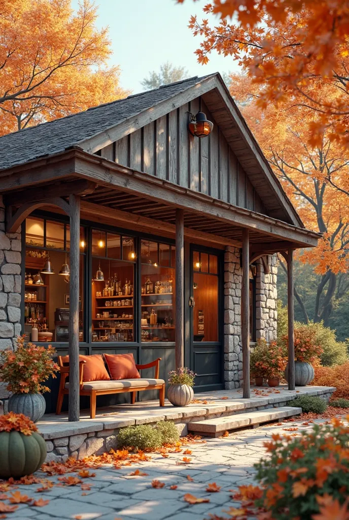 Create me a sheet for a presentation of coffee shop architecture in png to put several photos with autumn ochre colors