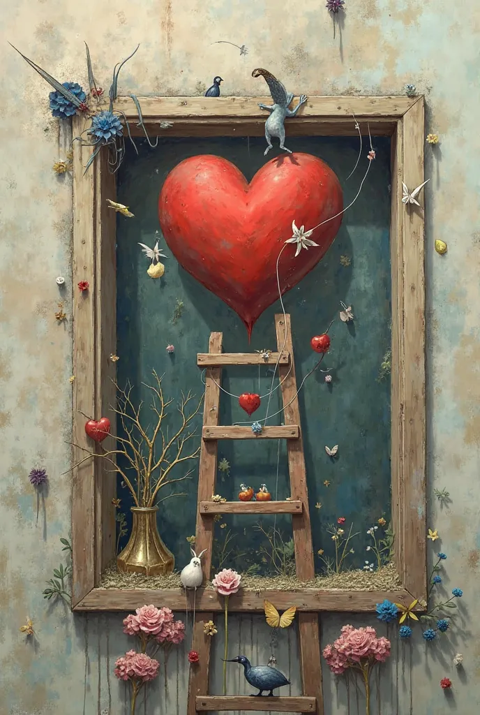 Create an image with a window, it's a ladder and a heart, make it so that everything is mixed up.