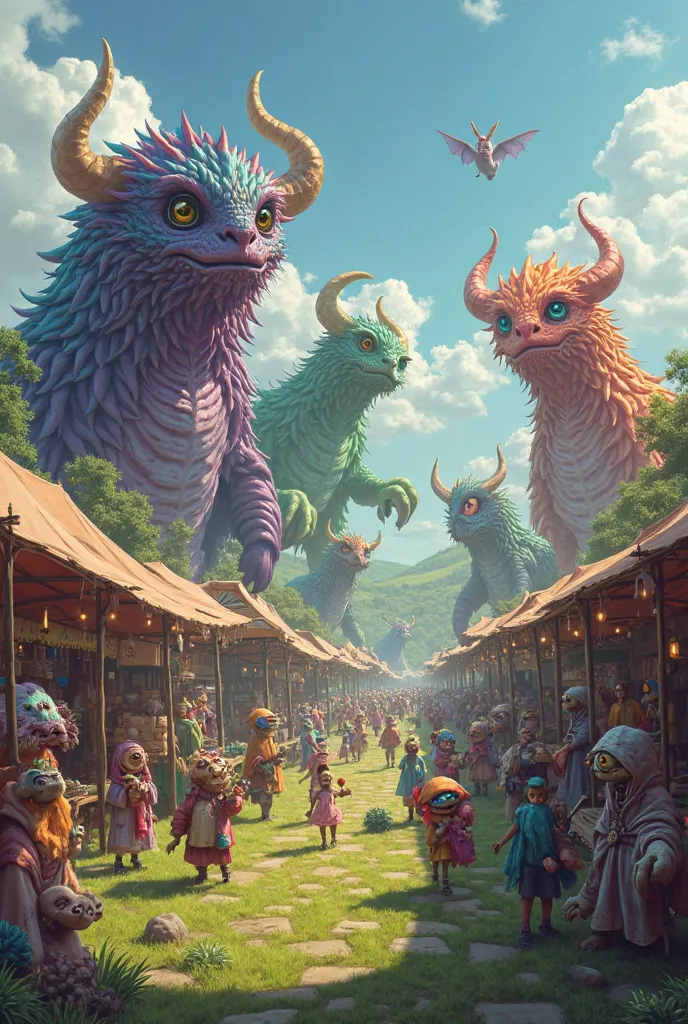 monsters in the field market of various colors and sizes