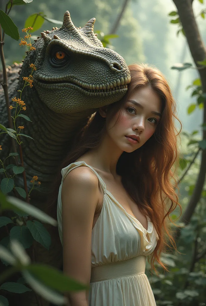 Make me a girl with a wild neck dinosaur