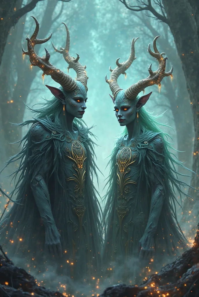 Make a picture of two ren in the arcane style