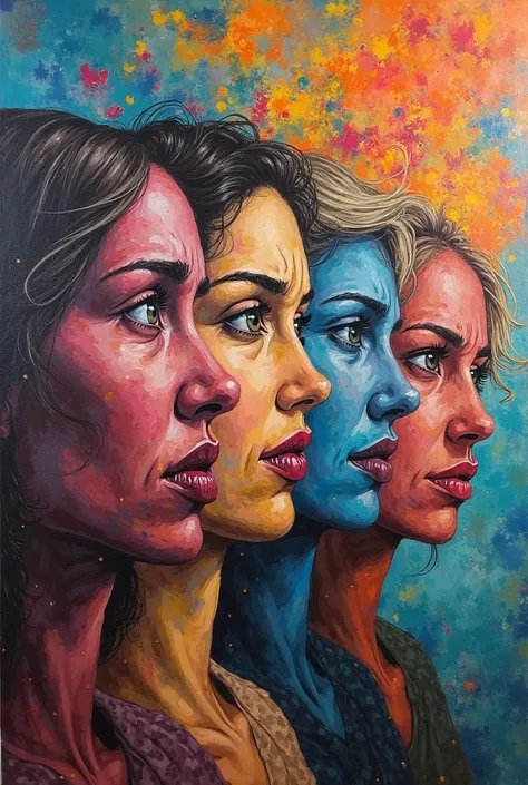 generates a mural of emotions with the title INTELLIGENT EMOTIONAL and with the emotions of anger, sadness, fatigue, anxiety, Di...