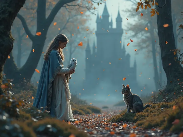 Highest Quality、Very detailed、High Detail、masterpiece、superless。 Renaissance Era,In a medieval forest with falling petals。Ma...