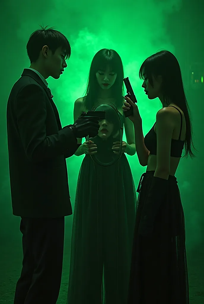 3 Taiwan person representing each different personality of the dark triad personality disorder. Fashion photography. sinister. i...